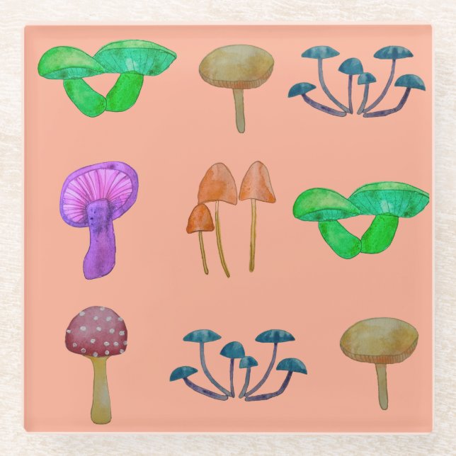 Posavasos De Vidrio Patrón simple de hongos (Anverso)