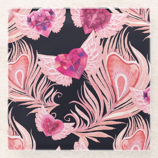 Posavasos De Vidrio Patrón sin costuras de acuarela suave del día de S (Anverso)