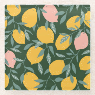 Posavasos De Vidrio Patrón sin foco de fruta de limón vintage