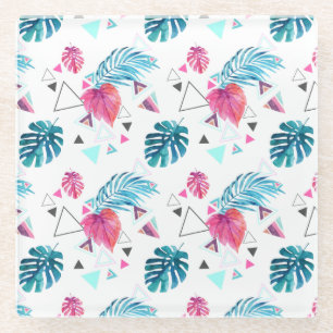 Posavasos De Vidrio Patrón triángulo de hoja tropical