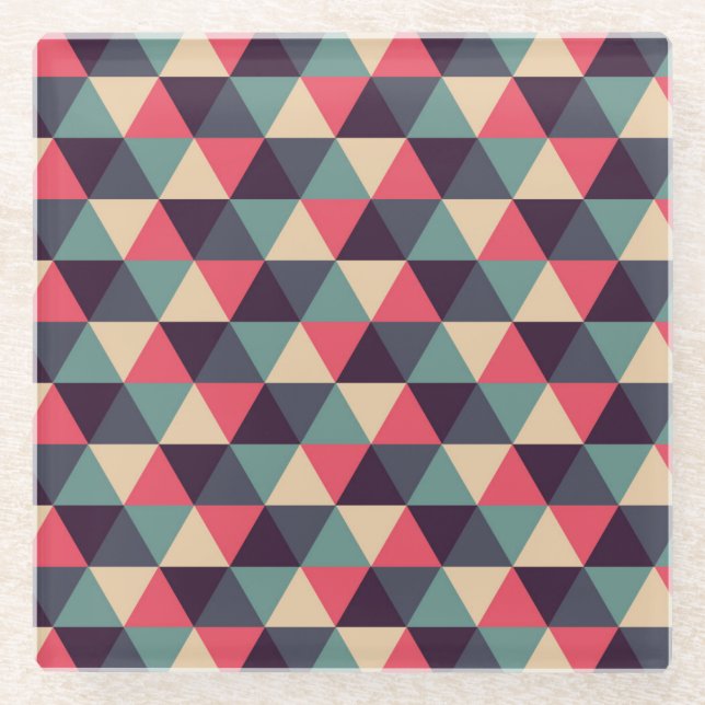 Posavasos De Vidrio Patrón Triángulo Verde azulado Y Rosa (Anverso)