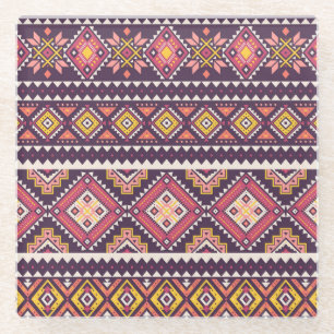 Posavasos De Vidrio Patrón tribal rayado, geométrico sin costuras.