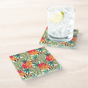 Posavasos De Vidrio Patrón tropical brillante
