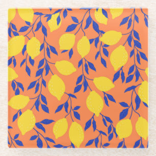 Posavasos De Vidrio Patrón tropical vintage de Lemones estilizados