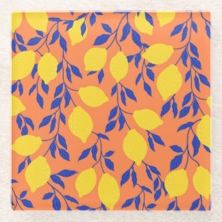 Posavasos De Vidrio Patrón tropical vintage de Lemones estilizados
