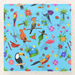 Posavasos De Vidrio Patrón Turco De Aves Sin Mar Y Flamingo Y Arara