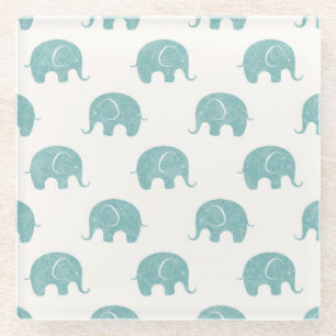 Posavasos De Vidrio Patrón Verde azulado de elefante corto