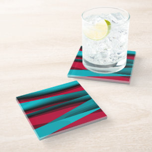 Posavasos De Vidrio Patrón Verde azulado-rojo