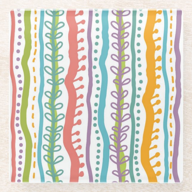 Posavasos De Vidrio Patrón vertical de franjas abstractas (Anverso)