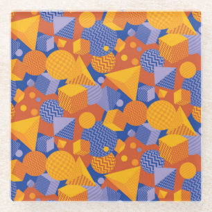 Posavasos De Vidrio Patrón violeta de Naranja geométrico divertido