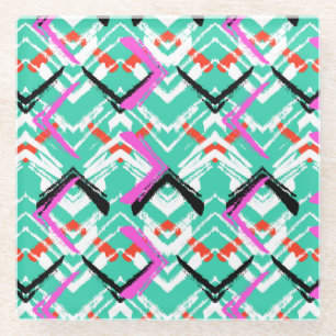 Posavasos De Vidrio Patrón Zig Zag Verde azulado dibujado a mano