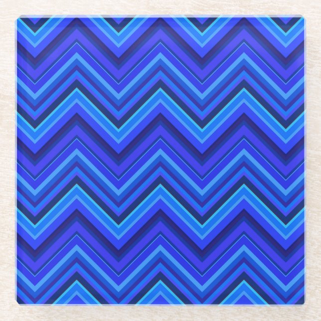 Posavasos De Vidrio Patrón zigzag de franjas azules (Anverso)