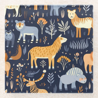 Posavasos De Vidrio Patrones de papel digital de animales silvestres
