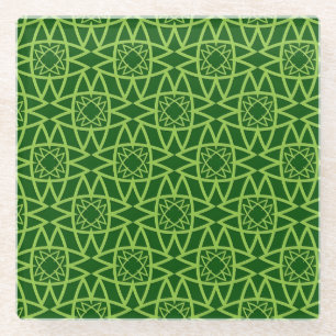 Posavasos De Vidrio Patrones geométricos verdes elegantes