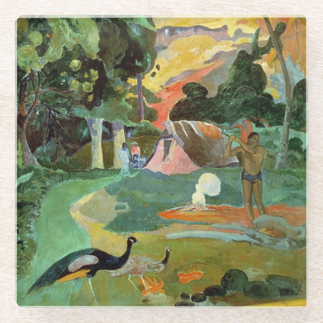 Posavasos De Vidrio Paul Gauguin| Matamoe o, Paisaje con pavos reales (Anverso)