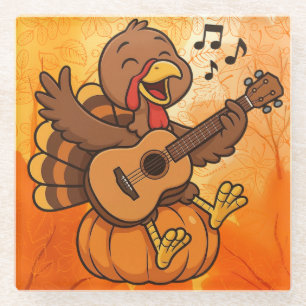 Posavasos De Vidrio Pavo de Acción de Gracias lindo con guitarra