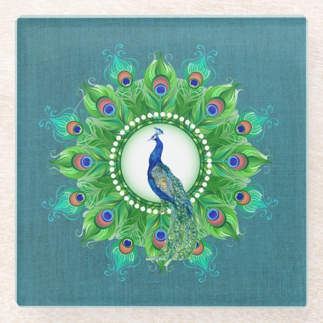 Posavasos De Vidrio Pavo Real Azul (Anverso)
