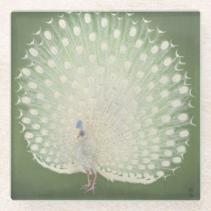 Posavasos De Vidrio Pavo real blanco japonés del Bello Artes el del