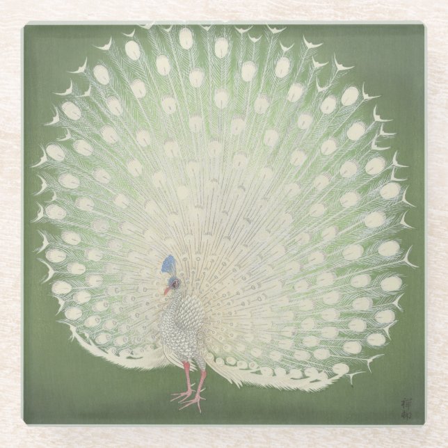 Posavasos De Vidrio Pavo real blanco japonés del Bello Artes el | del (Anverso)