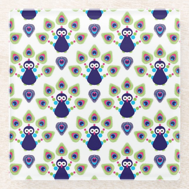 Posavasos De Vidrio pavo real exótico retro de la India (Anverso)