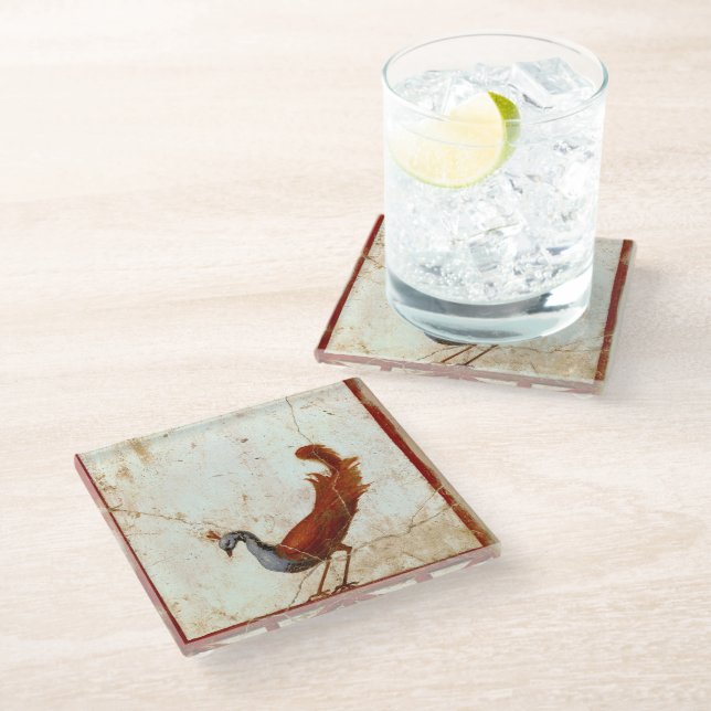 Posavasos De Vidrio Pavo real sobre pintura antigua romana fresca (Angular)