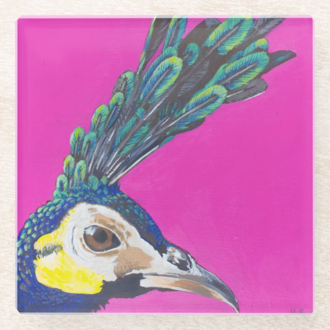 Posavasos De Vidrio Pavo verde (Anverso)