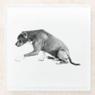 Posavasos De Vidrio Paw Forward: Pitbull Mix Mini Art