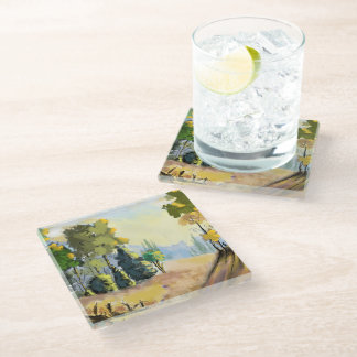 Posavasos De Vidrio Paysage nature et sous bois en fôret, déco murale.