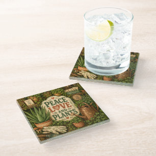 Posavasos De Vidrio Paz Amor Y Plantas