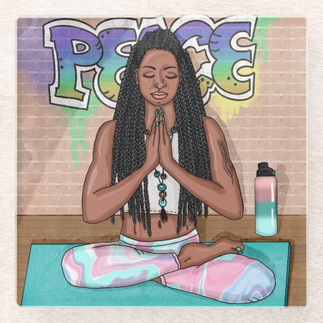 Posavasos De Vidrio Paz y Meditación Arte Urbano (Anverso)