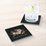 Posavasos De Vidrio Peace Love and Joy Winter Bouquet Black Holiday<br><div class="desc">This elegant "Peace,  Love & Joy" black holiday coaster features modern,  minimal watercolor winter bouquet on a black background.</div>