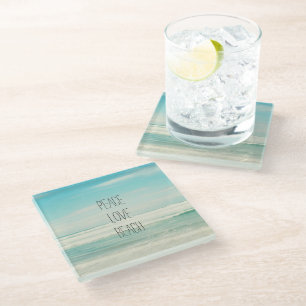 Posavasos De Vidrio Peace Love Beach