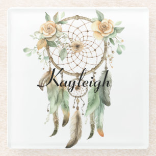 Posavasos De Vidrio Peach Floral Green Dream Catcher