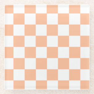 Posavasos De Vidrio Peach Fuzz Checkered Gingham Pattern