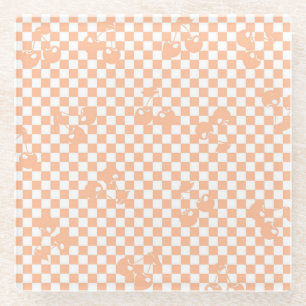 Posavasos De Vidrio Peach Fuzz Cherry Gingham Pattern