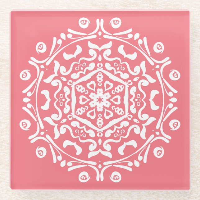 Posavasos De Vidrio Peach Mandala (Anverso)