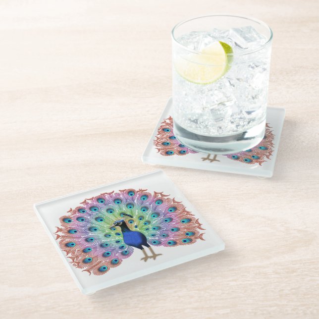 Posavasos De Vidrio Peacock colorido (Angular)