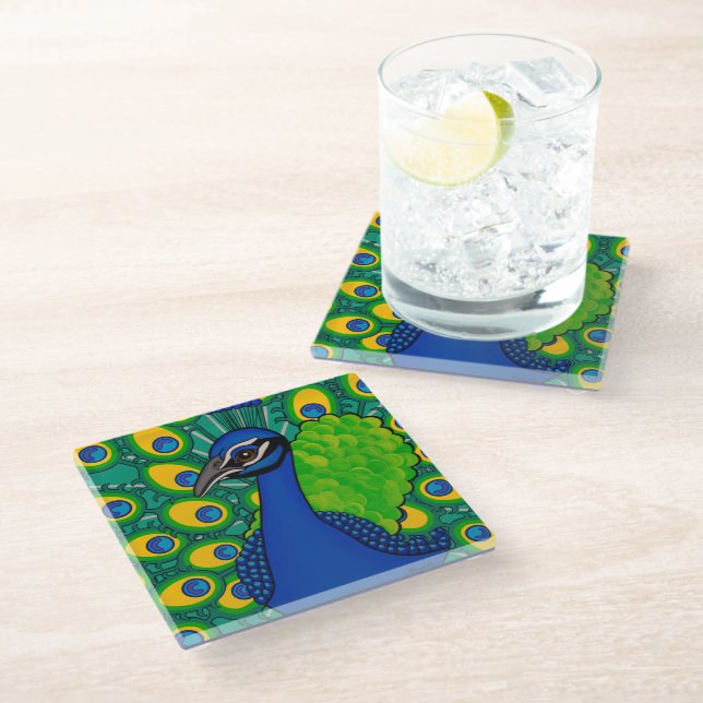 Posavasos De Vidrio Peacock Glass Coaster (Angular)