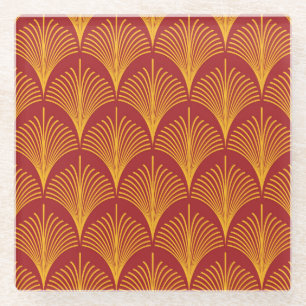 Posavasos De Vidrio Peacock Oro Rojo: Art Deco.