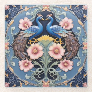 Posavasos De Vidrio Peacock Pair