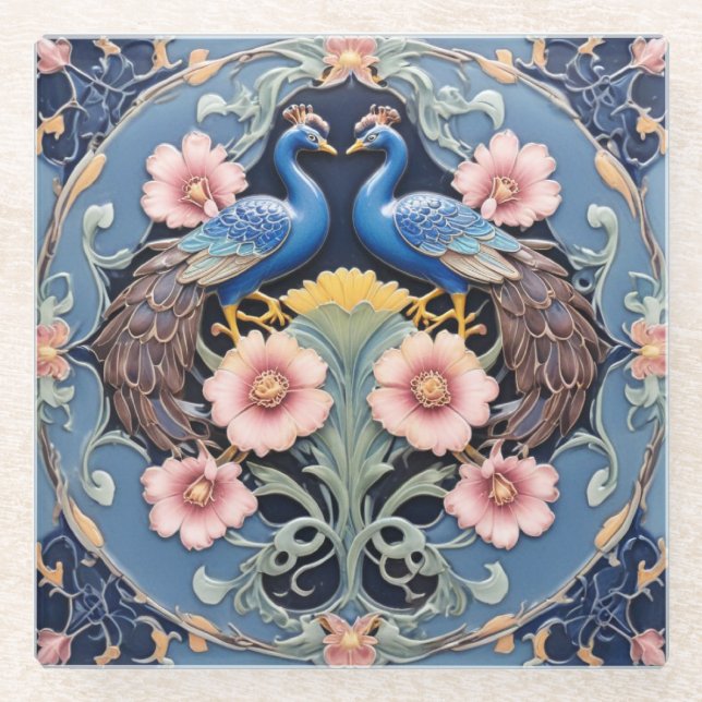 Posavasos De Vidrio Peacock Pair (Anverso)