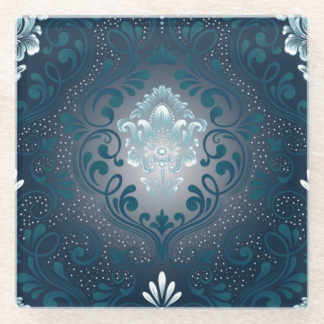 Posavasos De Vidrio Peacock y cián damasca de vidrio (Anverso)