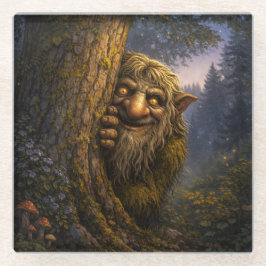 Posavasos De Vidrio Peeking Norwegian Troll, Glass Coaster
