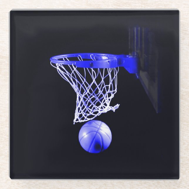 Posavasos De Vidrio pelota de baloncesto azul (Anverso)