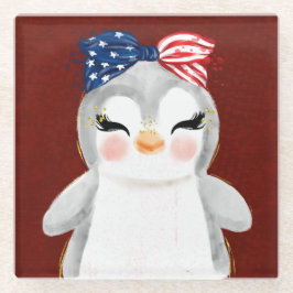 POSAVASOS DE VIDRIO PENGUINA AZUL BLANCO PATRIOTA