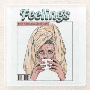 Posavasos De Vidrio Pensando en Chicas a Todas Horas