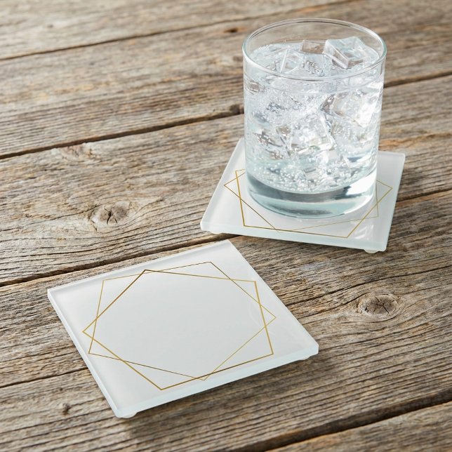 Posavasos De Vidrio Pentágono geométrico de efecto oro (Gold effect geometric pentagon glass coaster.)