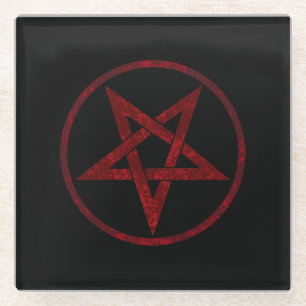 Posavasos De Vidrio Pentagram del diablo Rojo