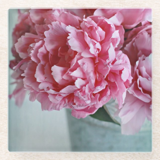 Posavasos De Vidrio Peonies en la tabla (Anverso)