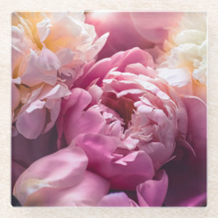 Posavasos De Vidrio Peonies Rosa: Lujoso Arte Floral.